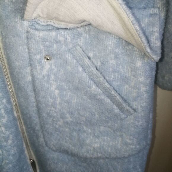 𝅺H&M Light Blue & White Wool Zipper Front Flat Pockets Minimalist Boucle Size 4 - Picture 4 of 14